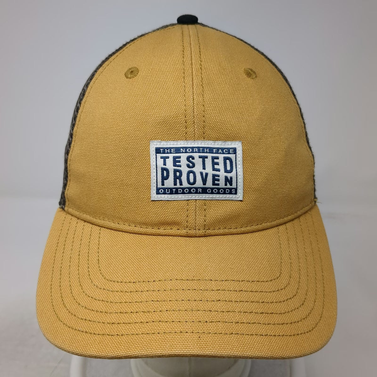 The North Face Trucker Hat Yellow One Size Mesh Back Snapback Patch Outdoor Cap