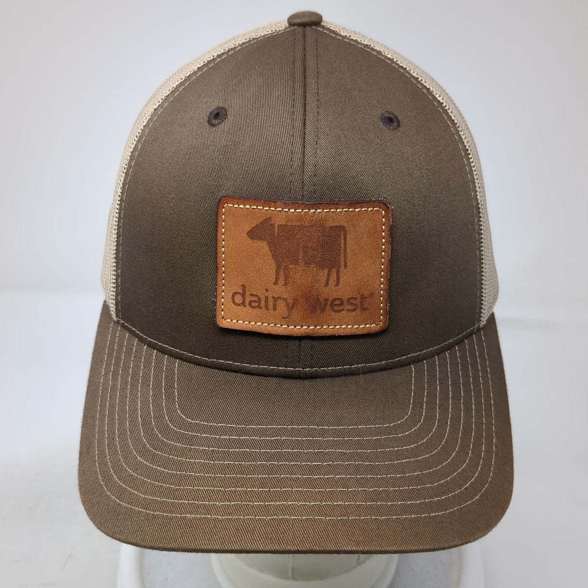 Richardson Trucker Hat Brown One Size Dairy West Cow Leather Patch Snapback
