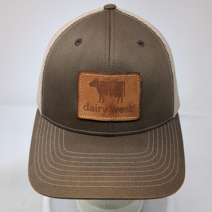 Richardson Trucker Hat Brown One Size Dairy West Cow Leather Patch Snapback