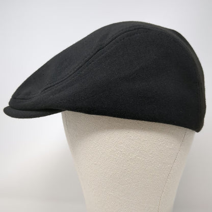 Black Newsboy Cap One Size Soft Jersey Fabric Elastic Back Flat Bill Plain Hat