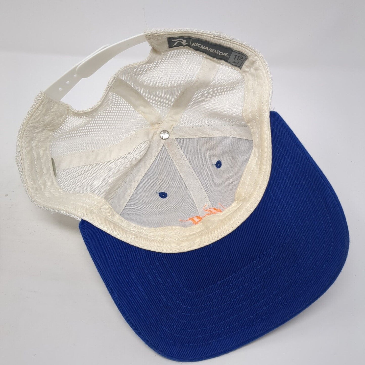 Richardson Snapback Trucker Hat Blue One Size Embroidered Logo Mesh Back
