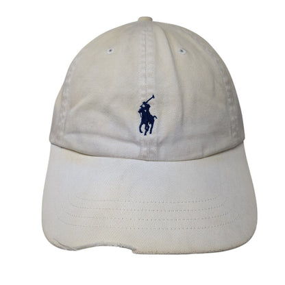 Polo Ralph Lauren Slideback Hat White OS Adjustable Embroidered Pony Distressed