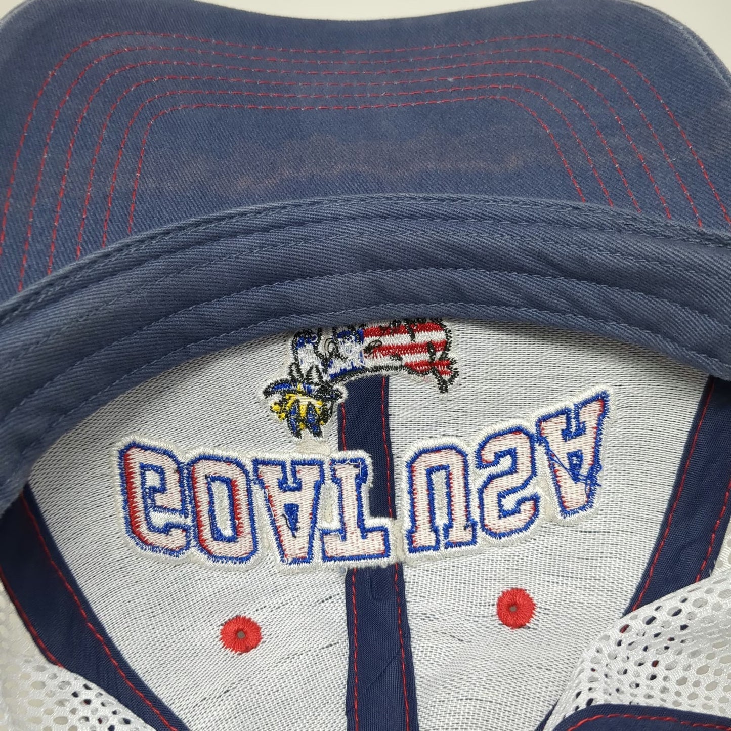 GOAT USA Trucker Hat Blue One Size Mesh Snapback American Flag Crown Logo Red
