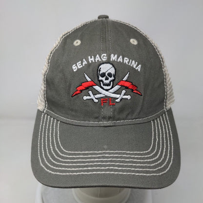Sea Hag Marina FL Skull Trucker Hat Gray OSFA Adjustable Mesh Back 6 Panel