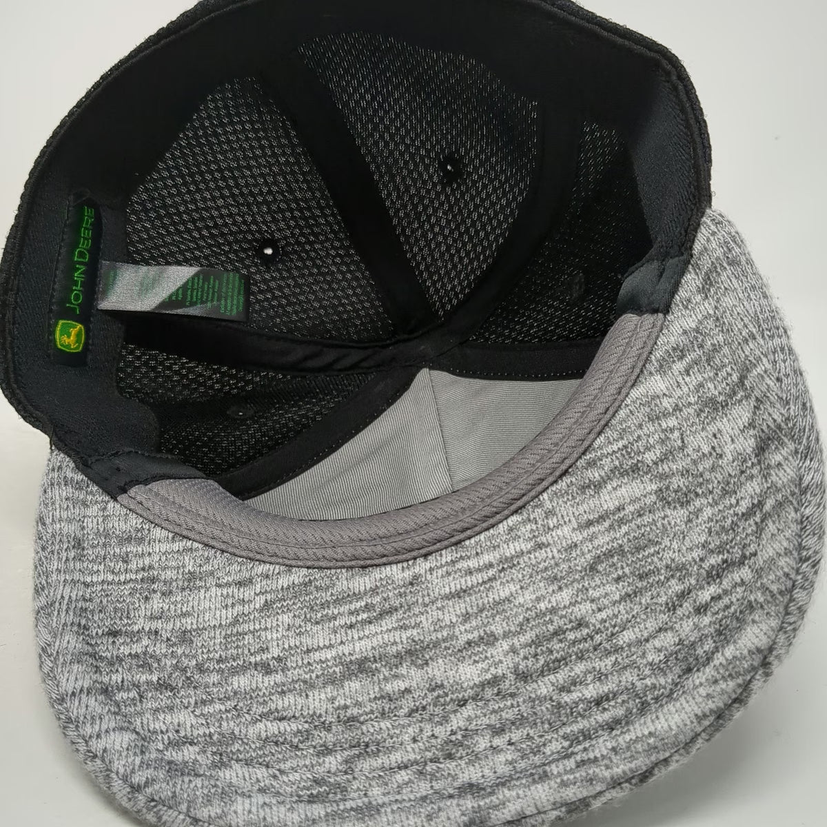 John Deere Baseball Cap Gray Black One Size Mesh Back Heathered Memory Fit Hat
