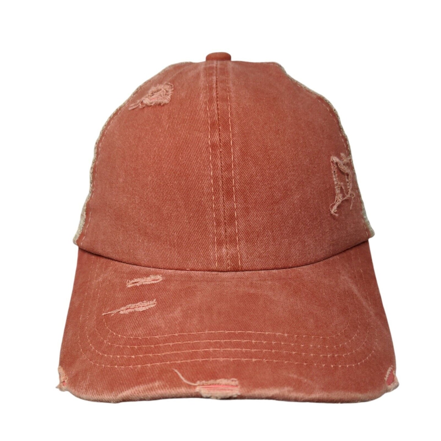 Unbranded Criss Cross Ponytail Trucker Hat Brownish-Orange One Size