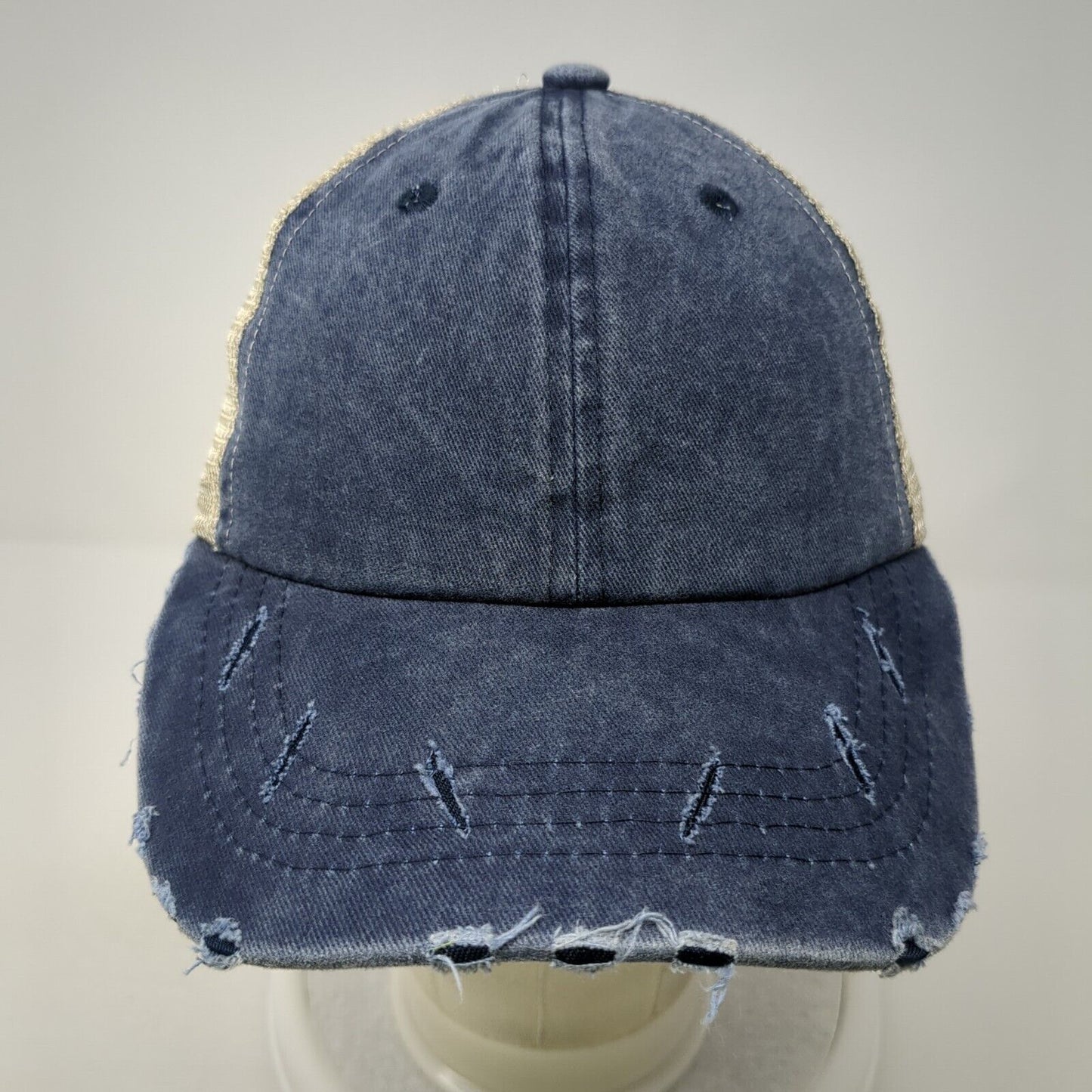 Unbranded Ponytail Trucker Hat Multicolor OS Adjustable Mesh Back Distressed