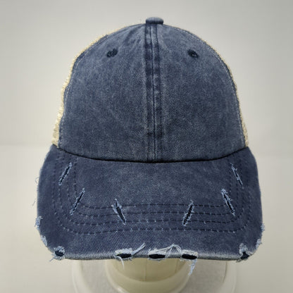 Unbranded Ponytail Trucker Hat Multicolor OS Adjustable Mesh Back Distressed