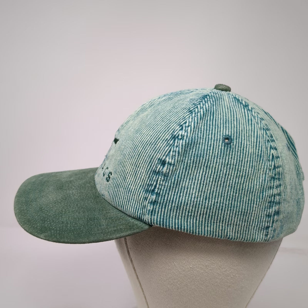 Six Flags Baseball Cap Green One Size Acid Wash Corduroy Suede Slideback Hat