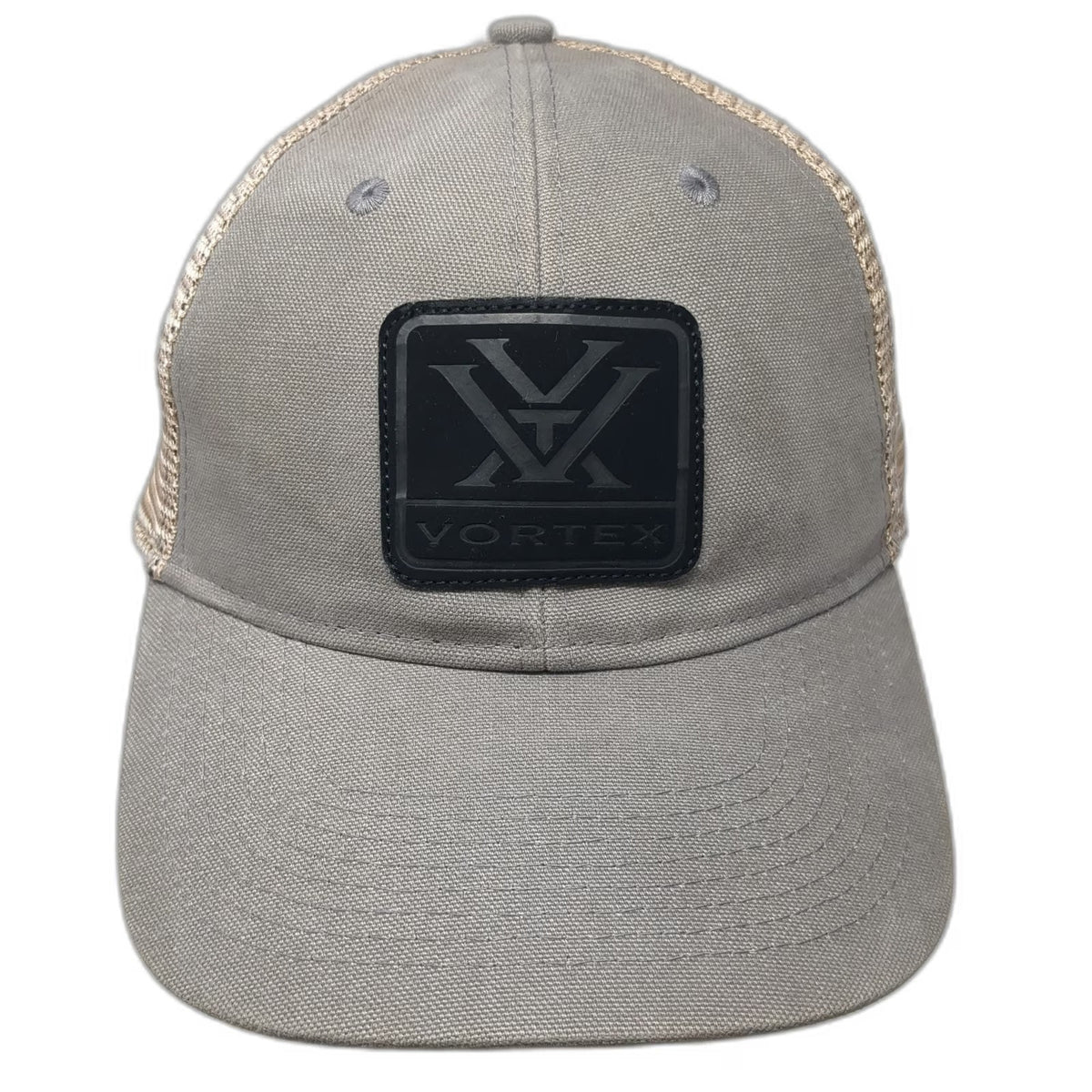 Vortex Trucker Hat Gray One Size Mesh Back Snapback Rubber Logo Patch Adjustable