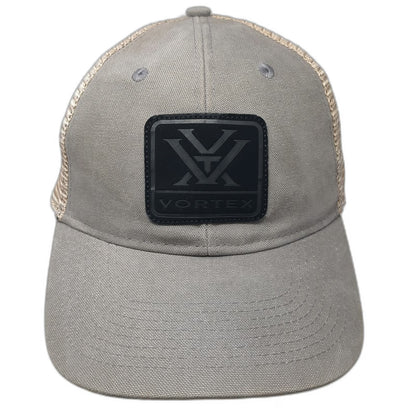 Vortex Trucker Hat Gray One Size Mesh Back Snapback Rubber Logo Patch Adjustable