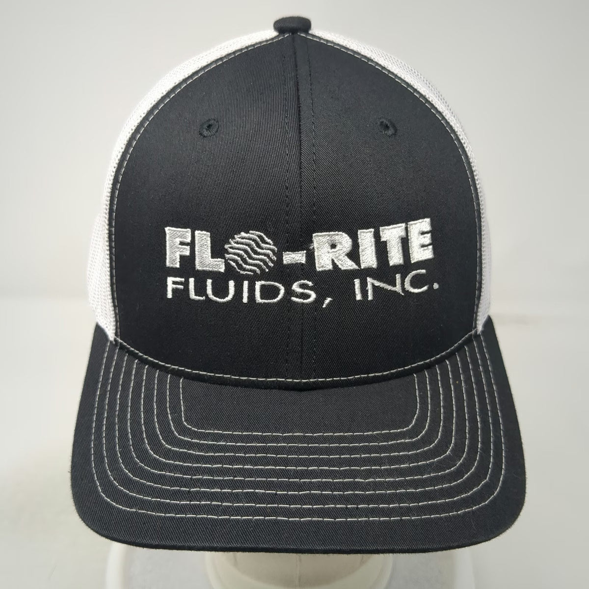 Richardson Trucker Hat Black White One Size Mesh Back Snapback Flo-Rite Fluids