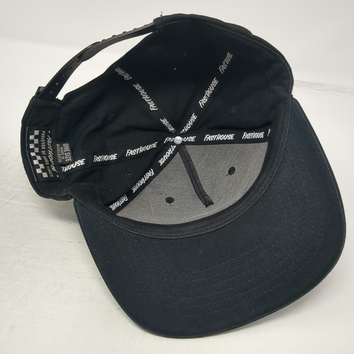 Fasthouse 5 Panel Black One Size Snapback Patch Checkered Flag Logo Moto Hat