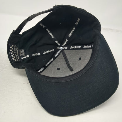Fasthouse 5 Panel Black One Size Snapback Patch Checkered Flag Logo Moto Hat