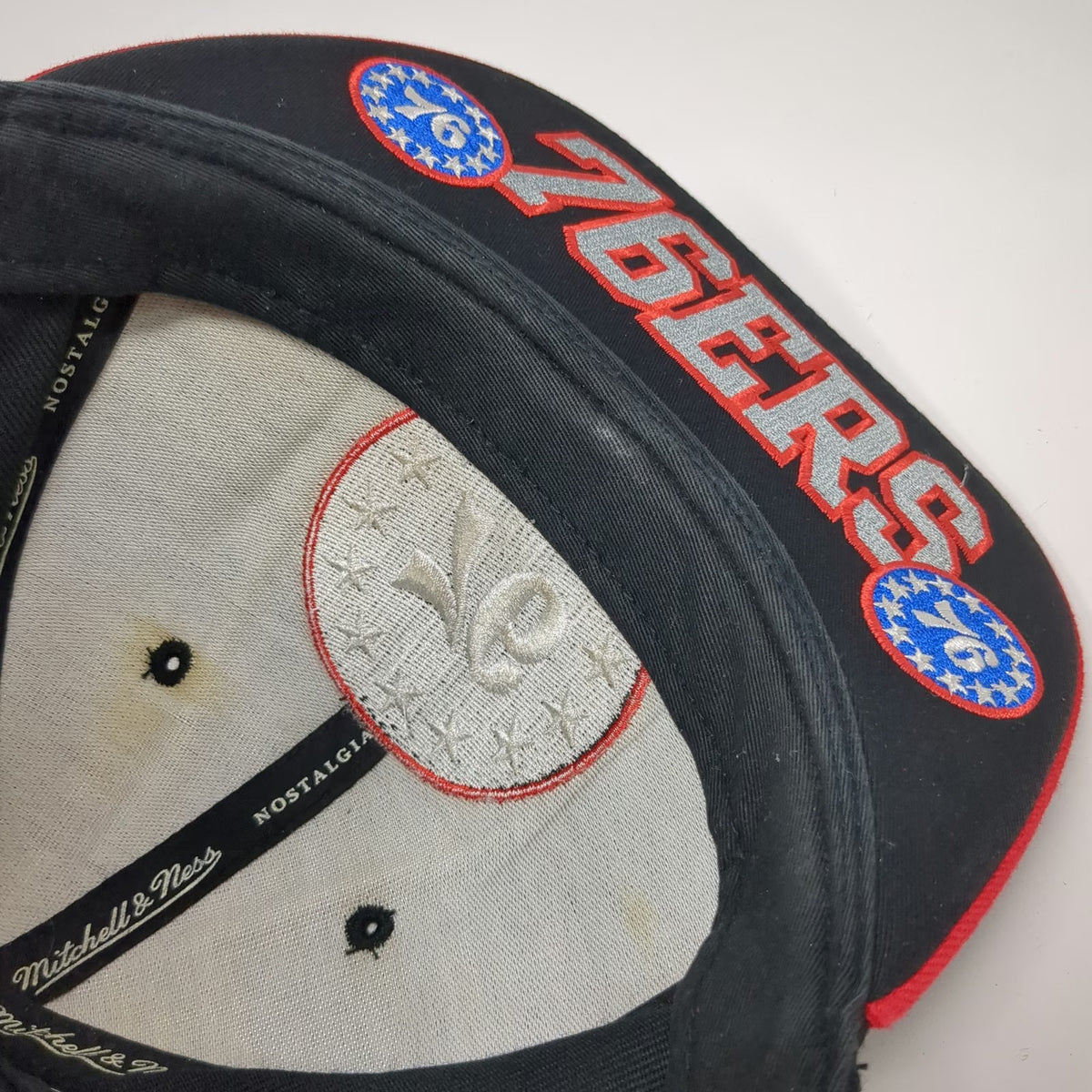 Mitchell & Ness Philadelphia 76ers NBA Snapback Hat Black Red One Size Flat Brim