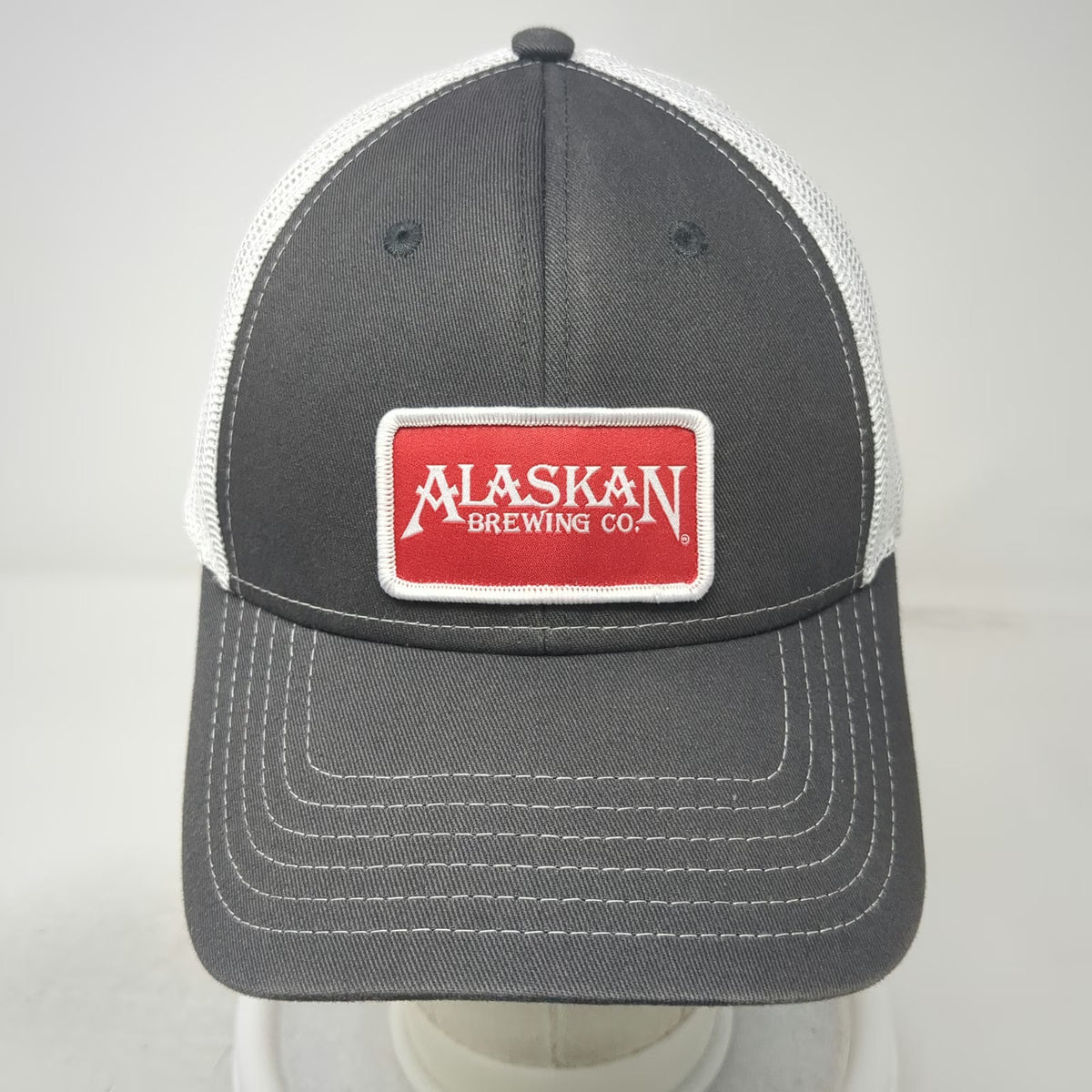 Alaskan Brewing Co Trucker Hat Gray White Red One Size Mesh Back Snapback Patch