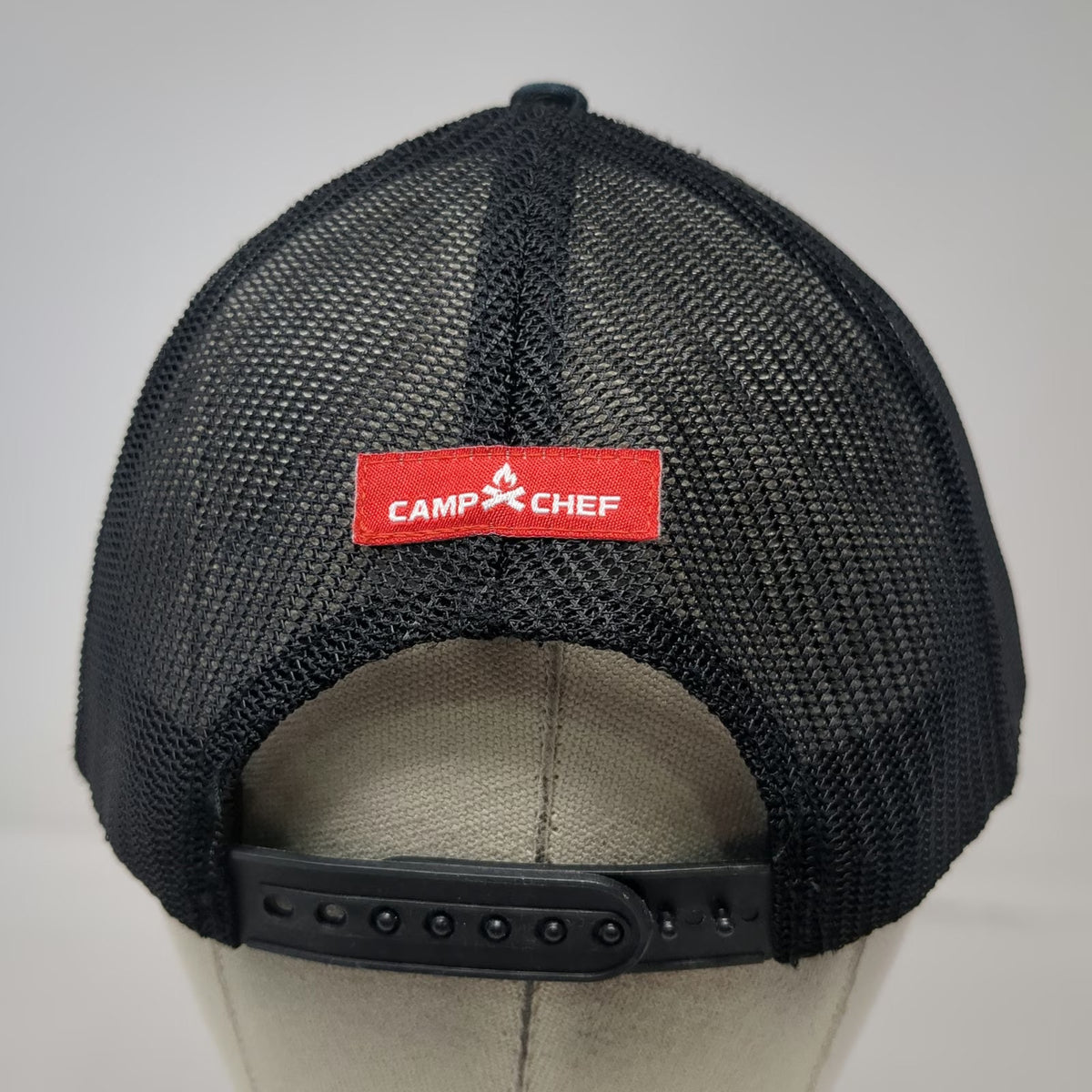 Camp Chef Trucker Hat Black One Size Mesh Back Embossed Leather Patch Snapback