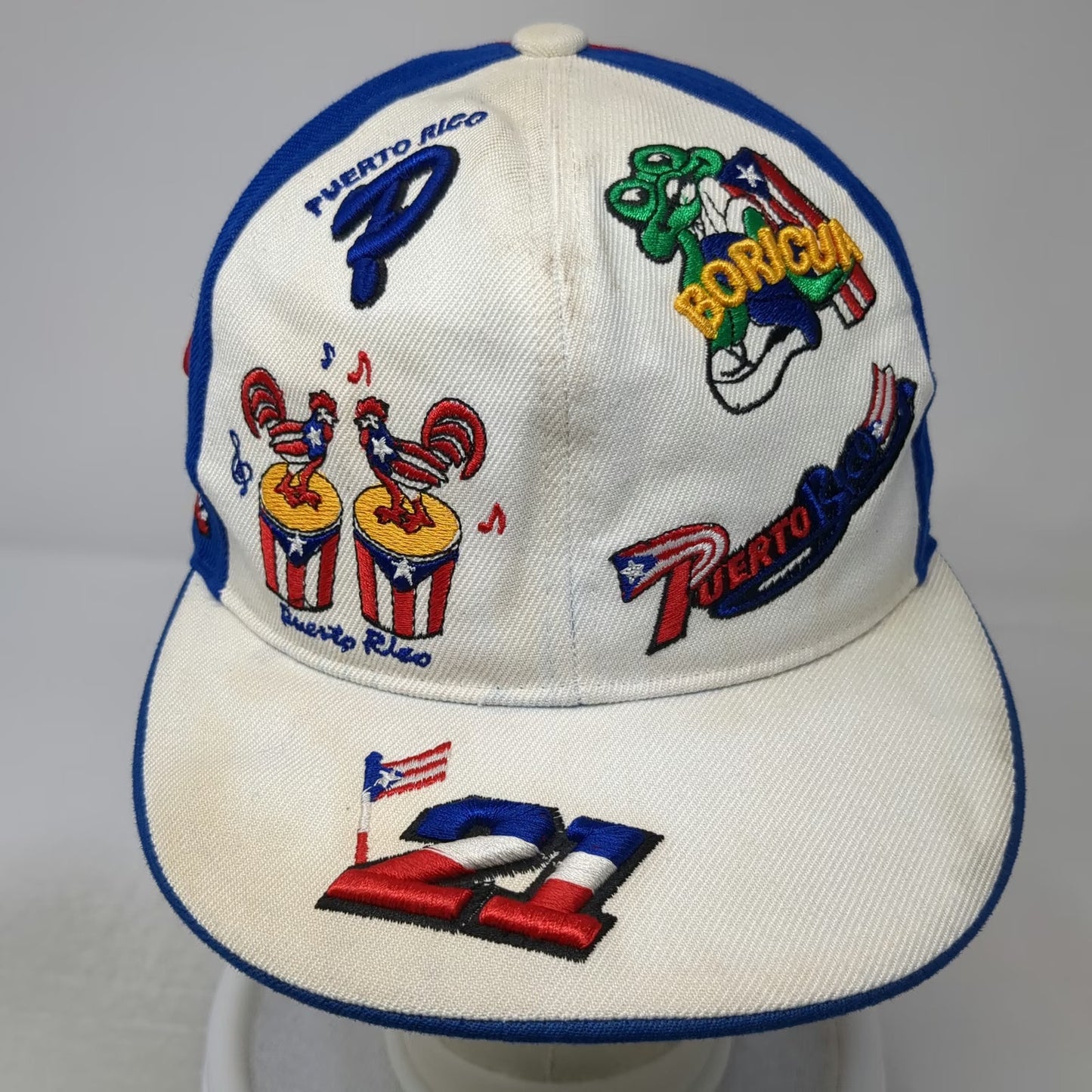 MSO Puerto Rico Baseball Cap White Blue Red S Embroidered Coqui Rooster Hat