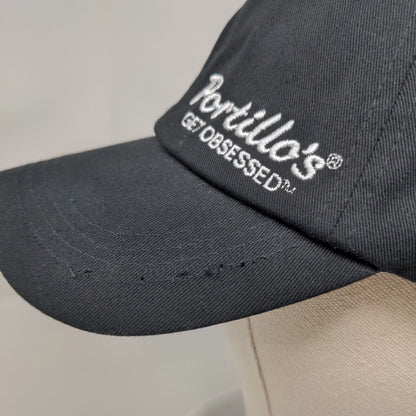 Portillos Slideback Hat Black Embroidered Employee Uniform Logo Adjustable