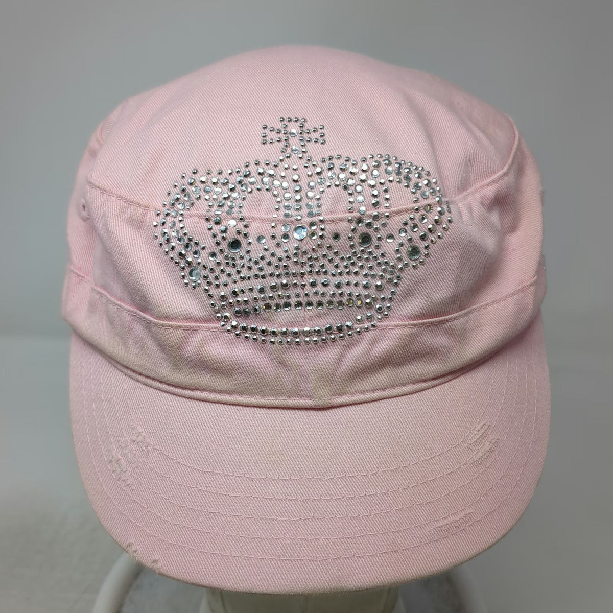 HG Army Cap Pink One Size Rhinestone Crown Hollywood Strapback Cotton Hat
