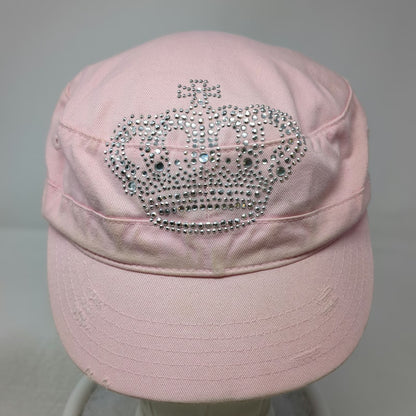 HG Army Cap Pink One Size Rhinestone Crown Hollywood Strapback Cotton Hat