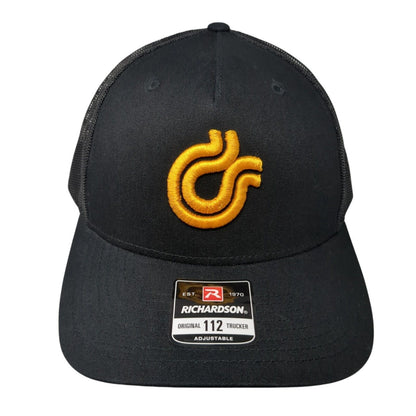 Richardson Snapback Trucker Hat Black One Size Mesh Back Embroidered Logo