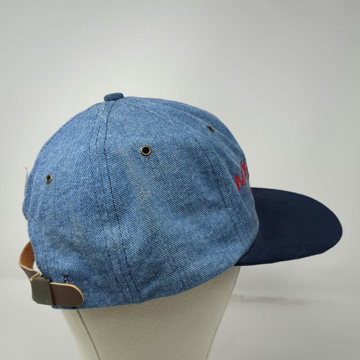 The Disney Store Baseball Cap Blue Mickey Mouse Leather Strapback Hat Vintage