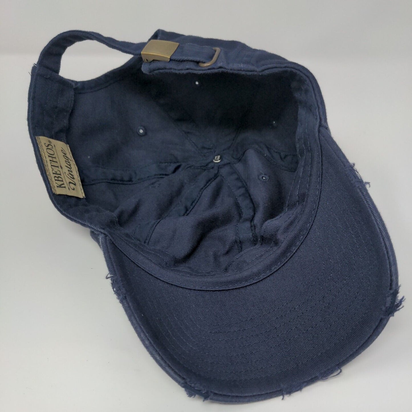 KB ETHOS Slideback Hat Blue OSFA Adjustable Solid 6 Panel Distressed