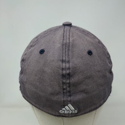 Adidas 3 Stripes Fitted Hat Blue L/XL Embroidered A-Flex Solid 6 Panel
