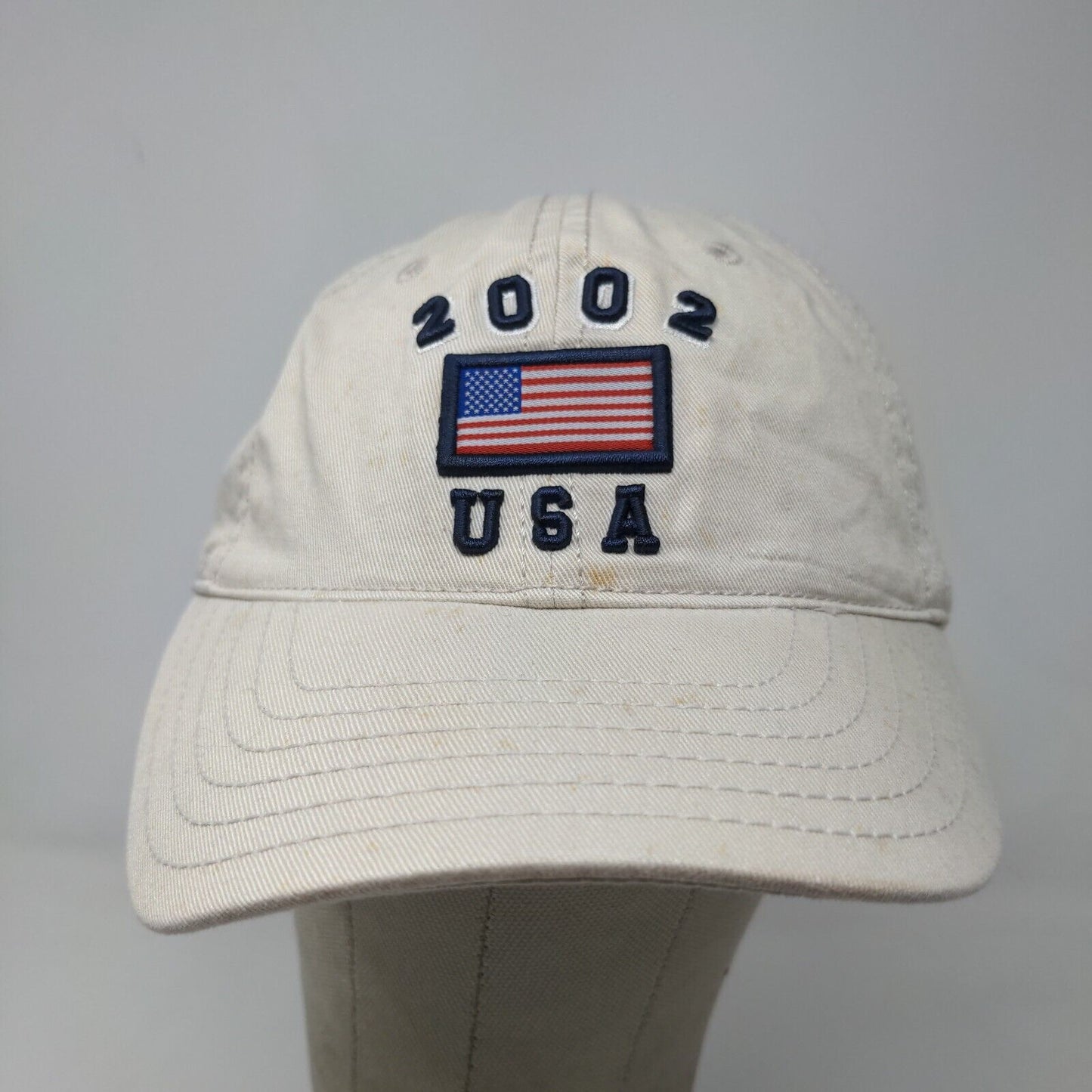 Arizona Jean Co Men's Slideback Hat Tan OSFA Vintage 2002 Embroidered Flag Logo