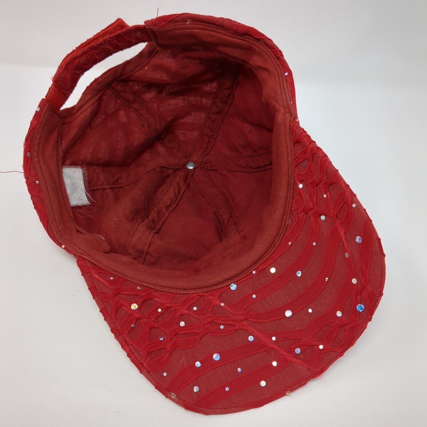 Glitter Sequin Strapback Hat Red One Size Adjustable Vented Holes 6 Panel