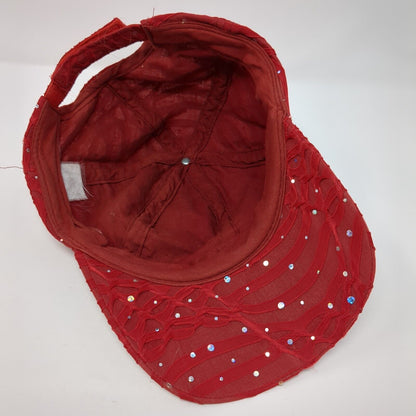 Glitter Sequin Strapback Hat Red One Size Adjustable Vented Holes 6 Panel