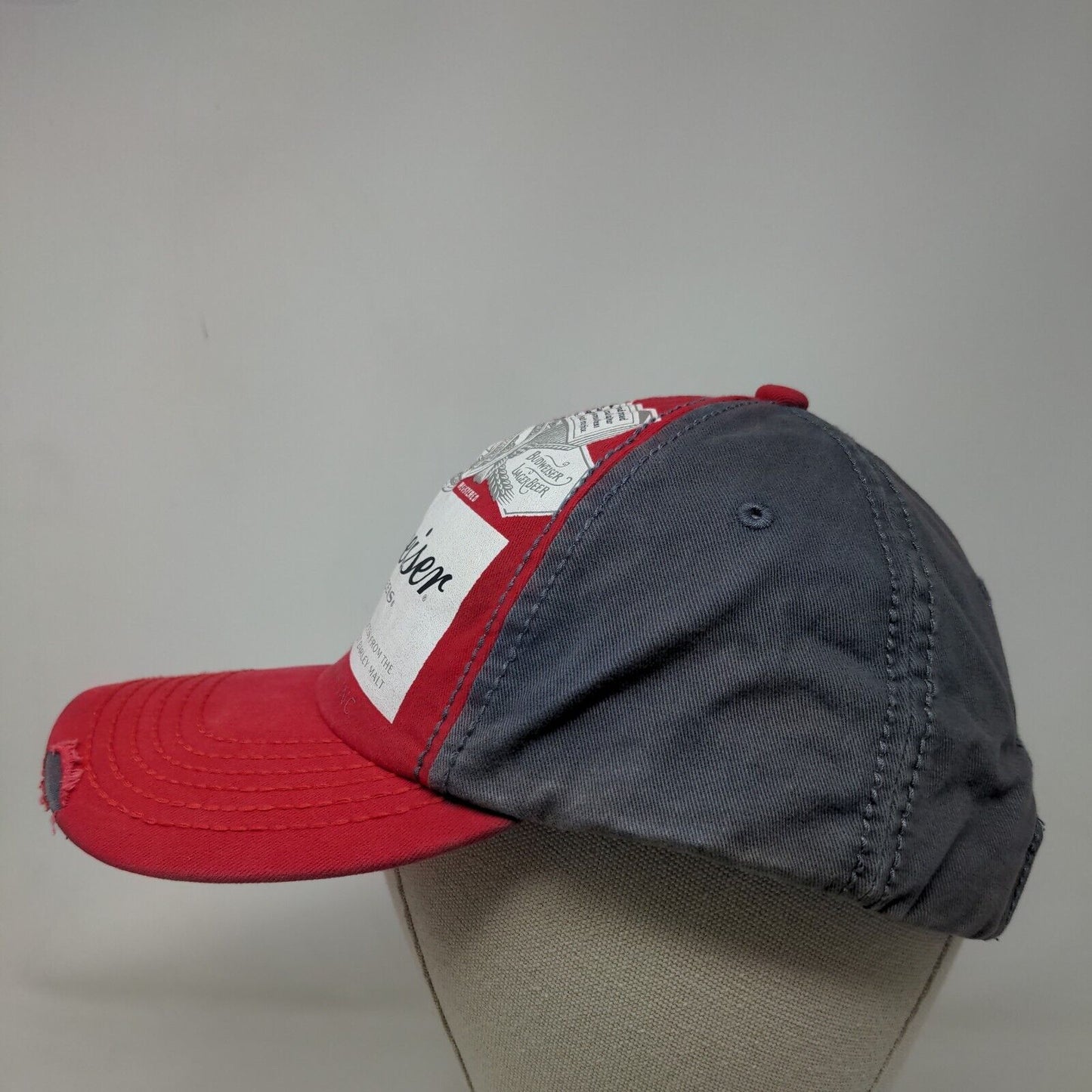 Budweiser King of Beers Strapback Hat Multicolor OSFA Distressed Vented Holes