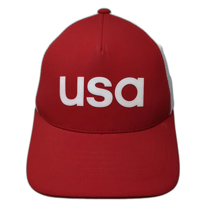 adidas 5 Panel Hat Red White M USA Mesh Flexfit Polyester Graphic Golf Sport