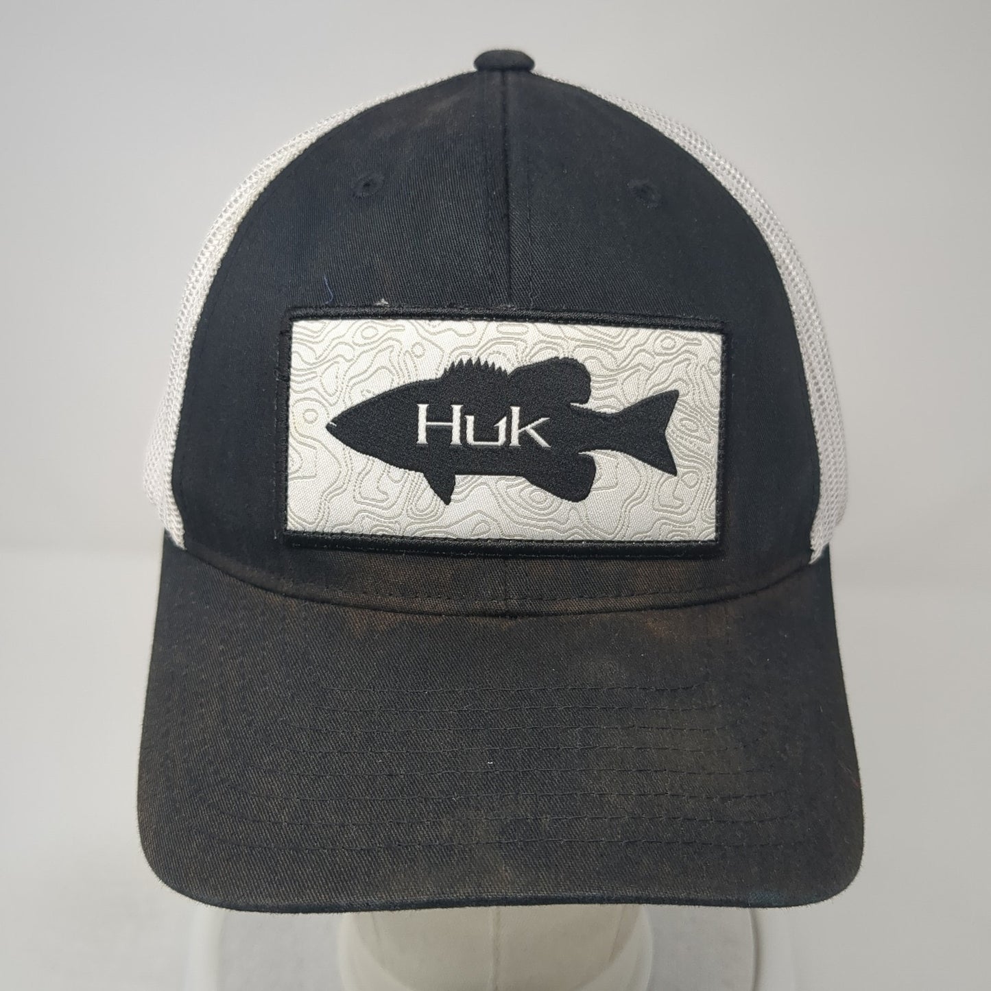 Huk Fish Patch Snapback Trucker Hat Black One Size Mesh Back Yupoong