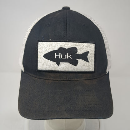 Huk Fish Patch Snapback Trucker Hat Black One Size Mesh Back Yupoong