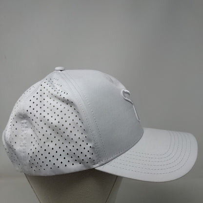 RepCard Snapback Hat White One Size Embroidered Logo Laser Cut