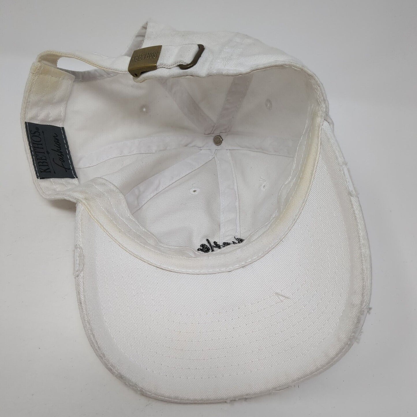 Hustle Slideback Hat White One Size Adjustable Embroidered Distressed KB ETHOS