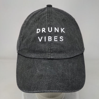 Drunk Vibes Slideback Hat Gray One Size Leather Strap Lined Adams