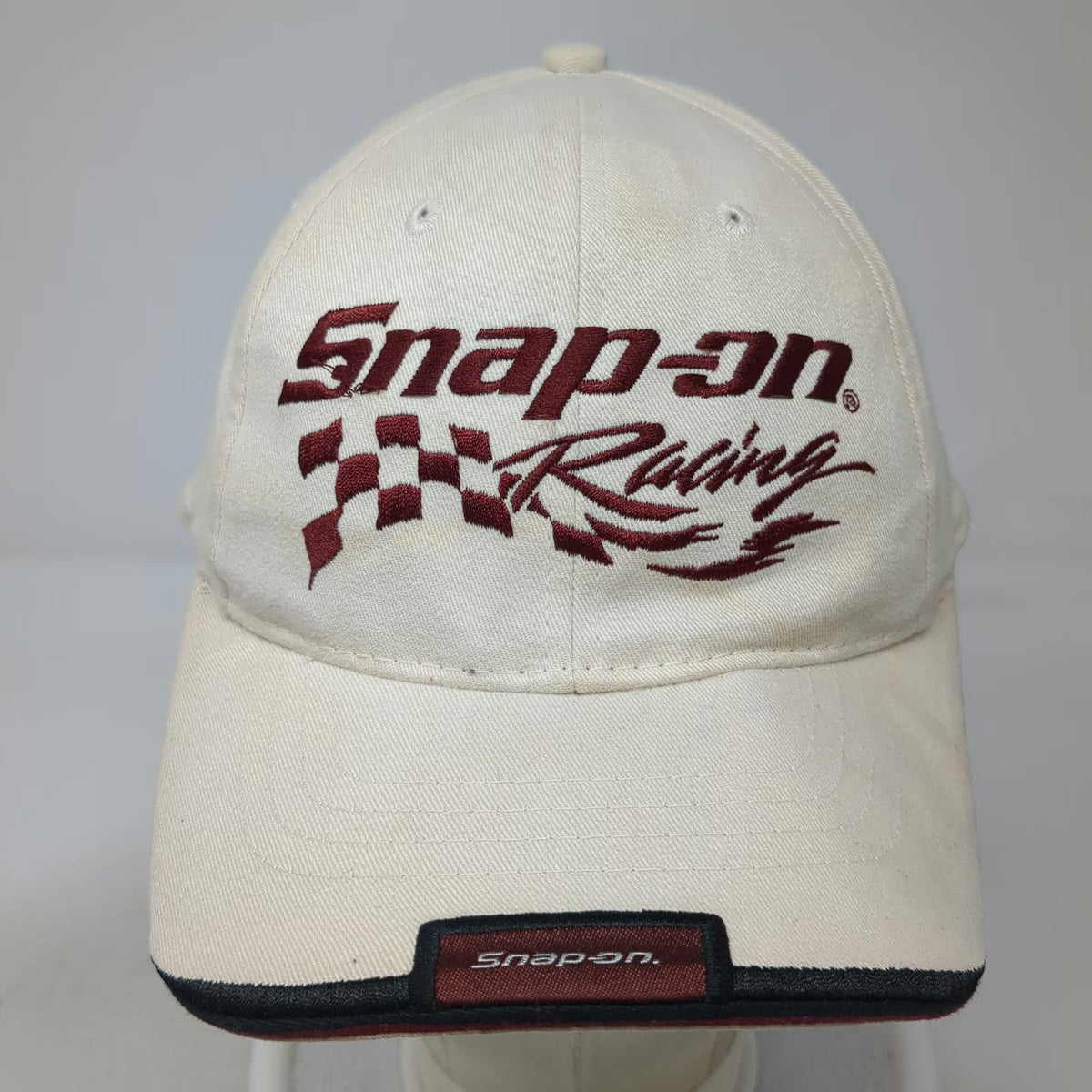 Choko Snap-on Racing Baseball Cap Beige One Size Checkered Flag Embroidered Hat
