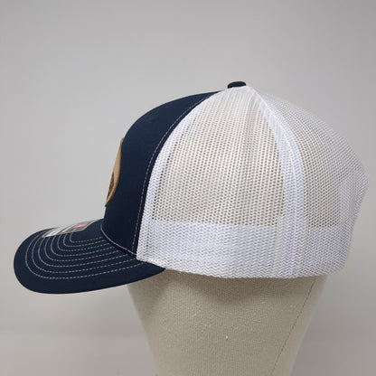D.L. Evans Bank Patch Snapback Trucker Hat Blue One Size Mesh Back