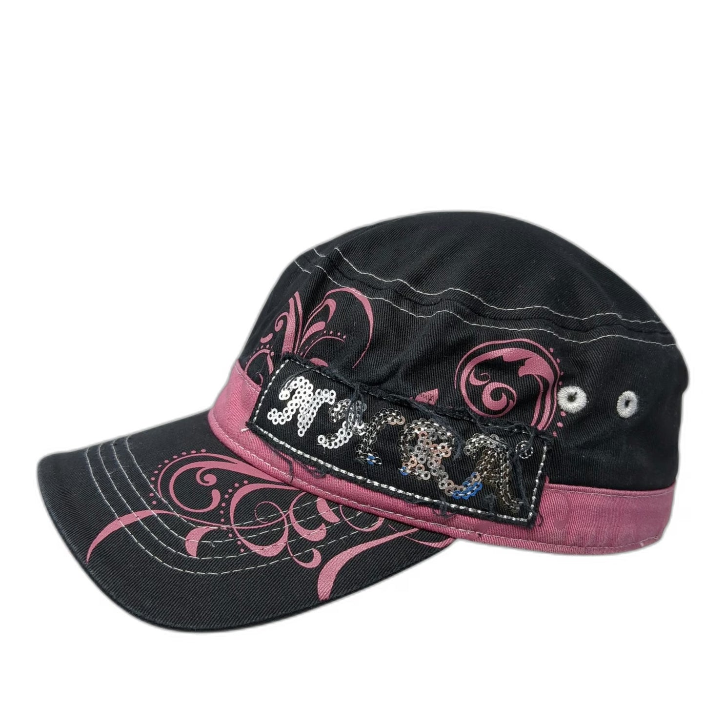 Main Gate Black Army Cap One Size NHRA Sequin Hot Rod Diva Pink Filigree Hat