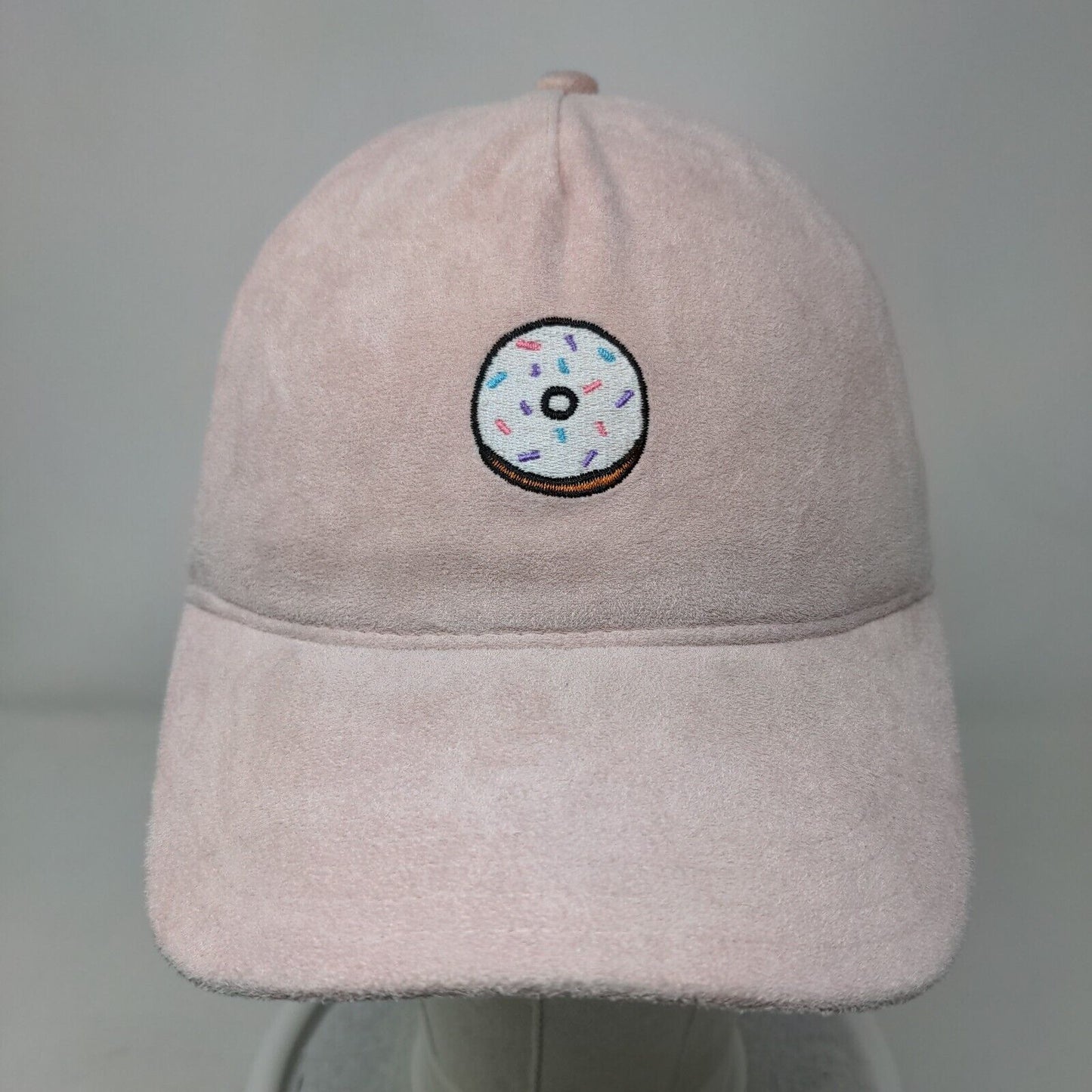 Doughnut Slideback Hat Pink One Size Adjustable Embroidered Velour 6 Panel
