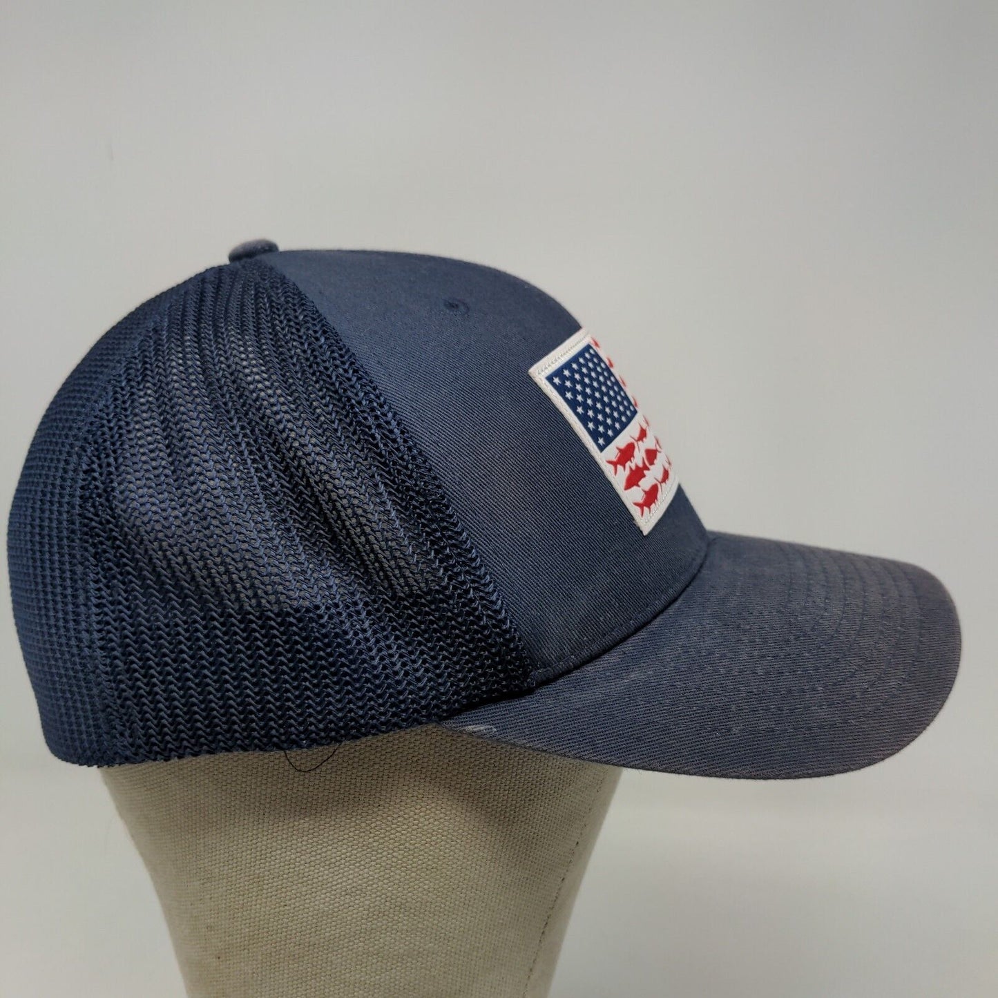 Columbia PFG Men's Fitted Hat Blue Size S/M Embroidered Fish Flag Patriotic