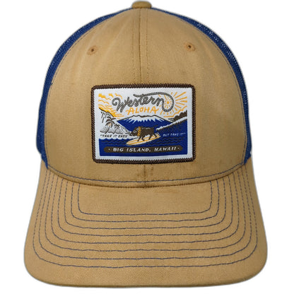 Western Aloha Trucker Hat Brown Blue One Size Big Island Hawaii Surf Board Patch