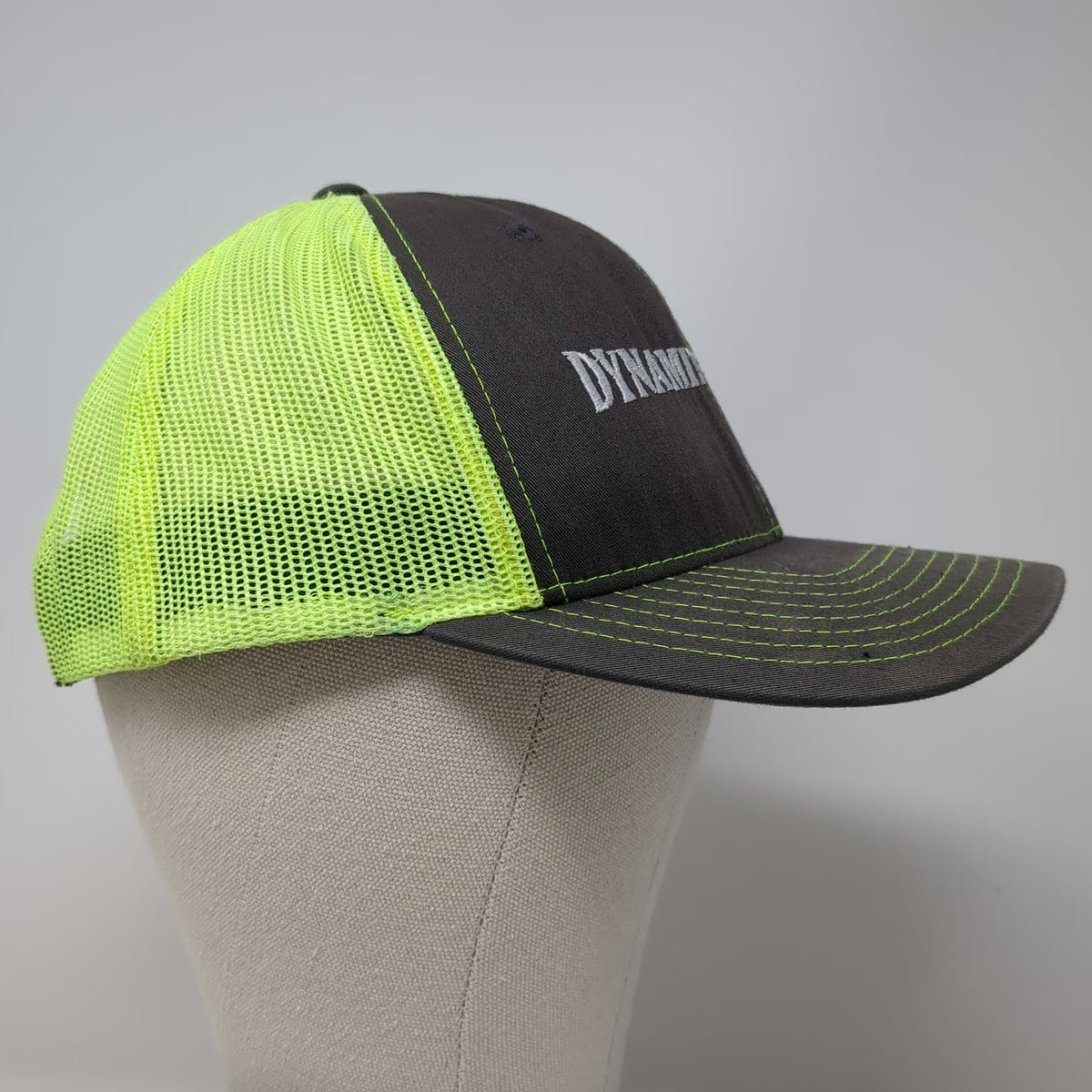 Richardson Trucker Hat Gray One Size Dynamite Arena Bull Logo Yellow Mesh Back