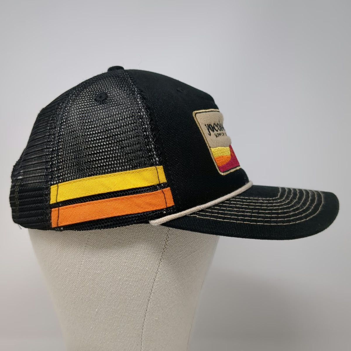 yocolorado Trucker Hat Black One Size Snapback Mesh Patch Rope Side Stripes Logo