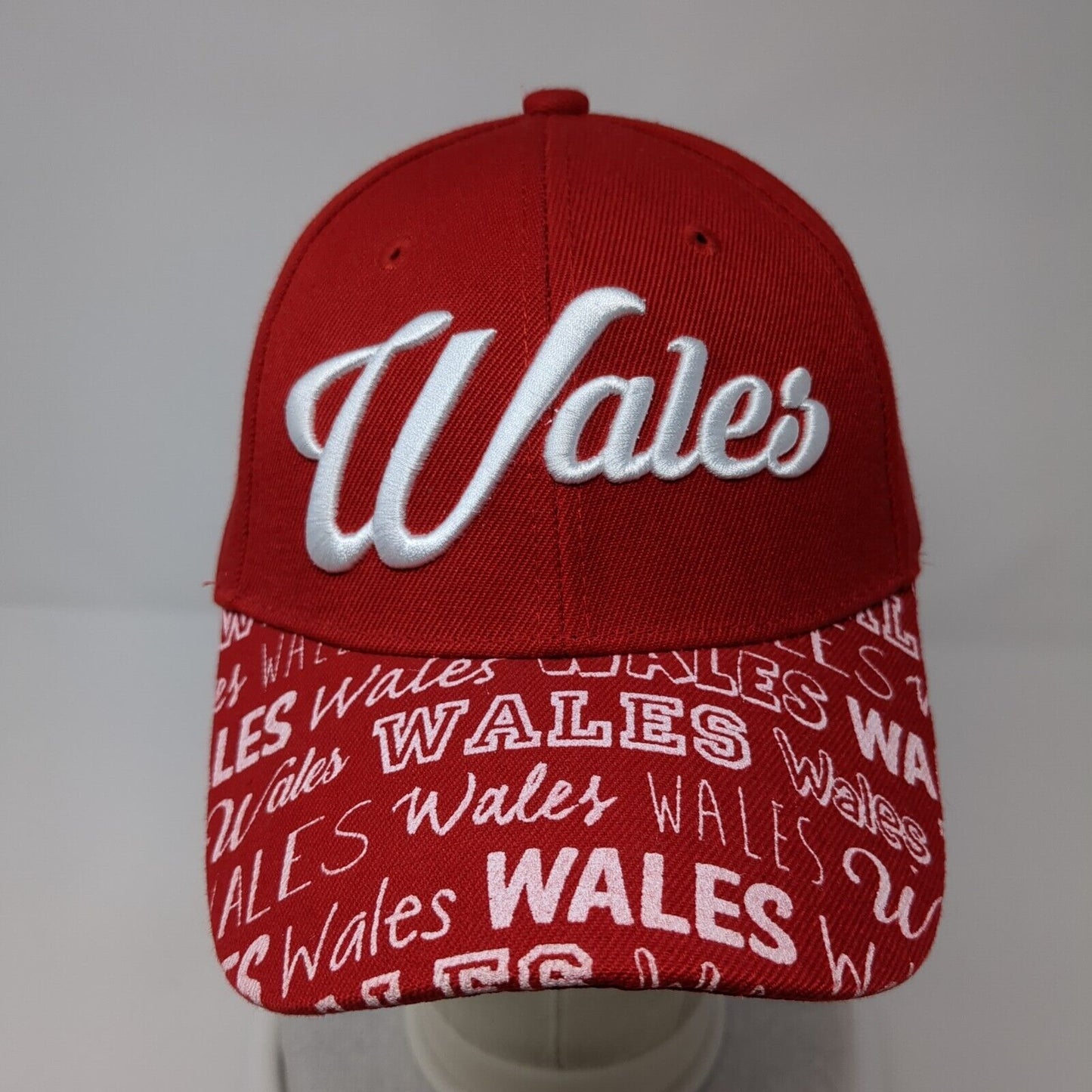 Wales Strapback Hat Red One Size Adjustable Embroidered Vent Holes