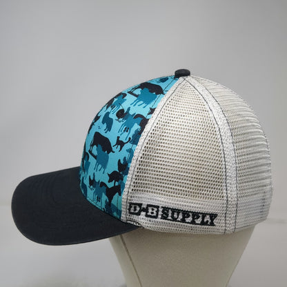 D&B Supply Trucker Hat Blue OSFM Farm Animal Print Mesh Back Snapback Horse Cow