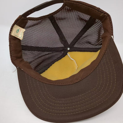 Young An 4 Square Builders Logo Mesh Back Trucker Hat Brown White OSFM Snapback